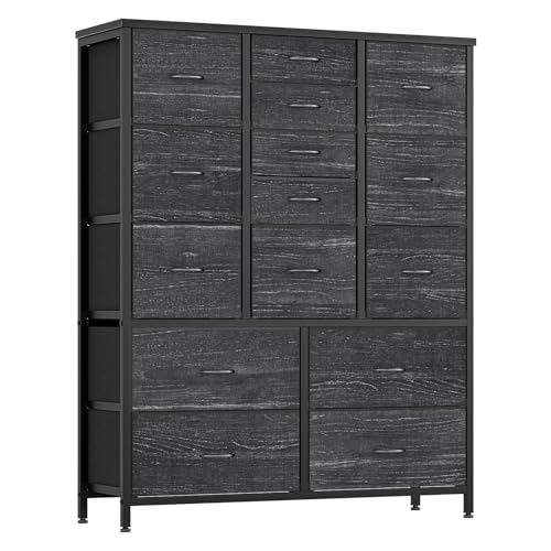 Cómoda de dormitorio, cómoda de tela con 15 cajones, gran espacio de almacenamiento, marco robusto con kit antivuelco, mueble de almacenamiento para habitaciones infantiles, salón y entrada, color