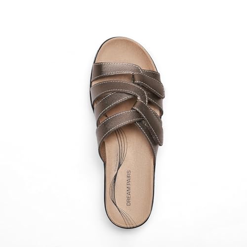 Image of DREAM PAIRS Women Arch Support Slide Sandals Adjustable Straps Slip On Wedge Sandals Casual Comfort Lightweight Flat Slides