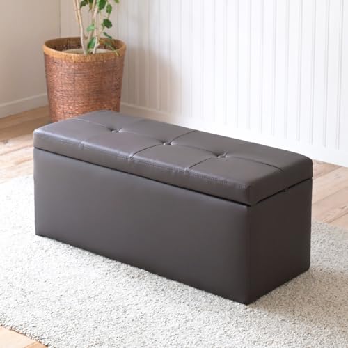 山善(YAMAZEN) 収納スツール ダブルサイズ 2人掛け ベンチ 収納 オットマン 収納ボックス 椅子 合皮 幅90×奥行37×高さ40p 完成品 PVCダークブラウン FBS-90(PDBR)