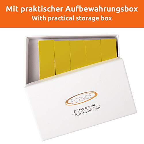 ECENCE Magnetstreifen beschreibbar 75 Stück - 60x20mm - abwischbare Magnetschilder - Magnet-Etiketten zuschneidbar für Whiteboards, Kühlschränke, Magnettafeln - Gelb