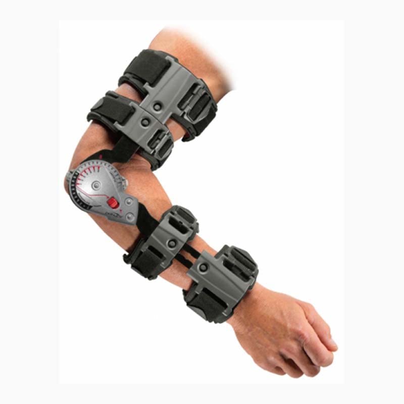 DonJoy X-Act ROM Tutore per Gomito, Supporto Ortopedico Regolabile, Stabilizzatore Post-Trauma, Grigio (Sinistro)