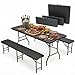 Sekey Bierzeltgarnitur Klappbar Kunststoff | Tisch + 2 x Bierbank mit Tragegriffe Gartenmöbel Set | 180cm Festzeltgarnitur für drinnen - draußen | Biertisch Set Garten (Schwarz)