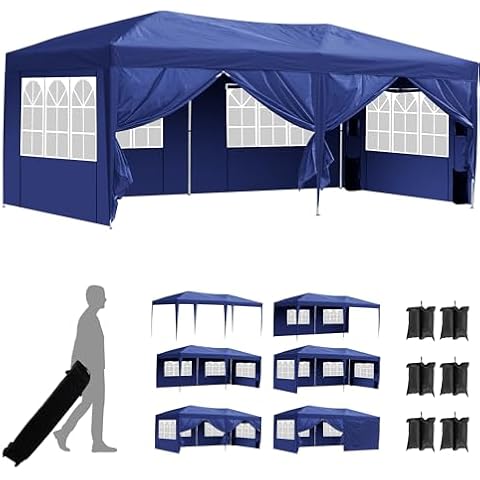 Sundale Outdoor 10x20 Pop up Canopy Tent with 6 Sidewalls Commercial Heavy Duty Canopy UPF 50+ Waterproof Tents with Roller Bag for Party, Wedding, Patio(Navy) Cover