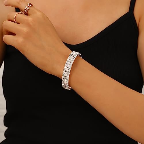 Sakytal Silver Rhinestone Bracelets Crystal Tennis Open Cuff Bangle Bracelet Prom Party Wedding Bracelet For Women thumb #4