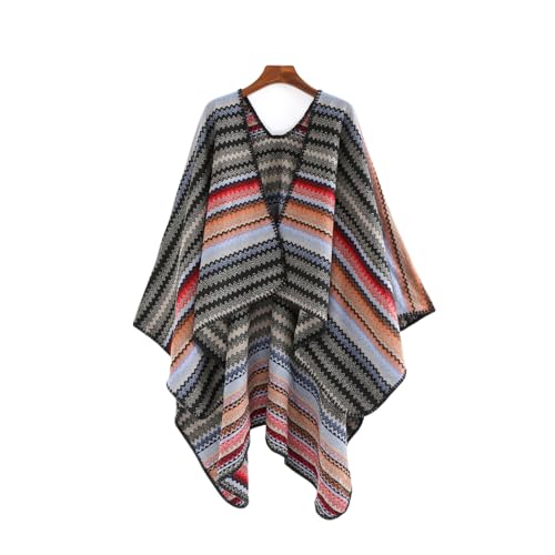 Capa poncho suave contra el frío Chal de rayas cómodo de invierno 2