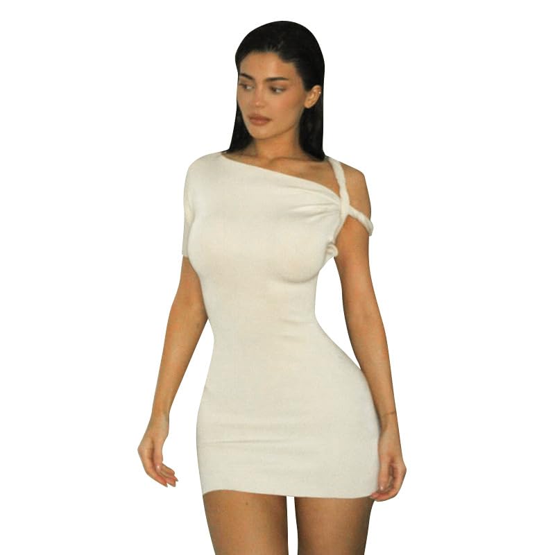 Amazon.com: Suillty Women's Sexy Asymmetrical Twist One Shoulder Mini Dress  Single Short Sleeve Knot Ruched Bodycon Y2K Party Dresses Apricot :  Clothing, Shoes & Jewelry