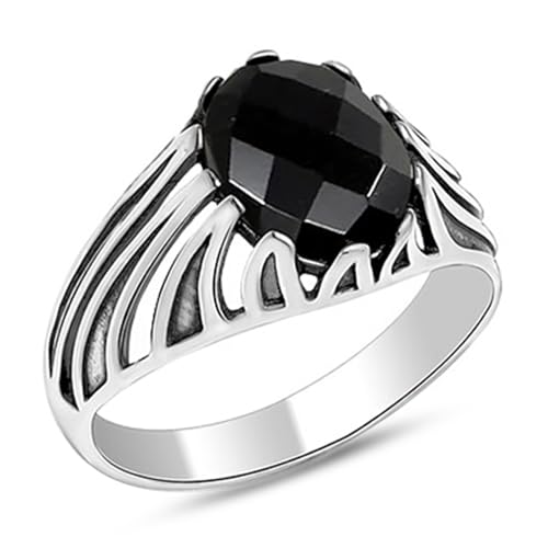 Image of TRUESILVER ACPL 925 Sterling Silver Black Onyx Signet Ring for Men | BIS Hallmarked Handmade Vintage Gemstone Ring | Antique Statement Jewelry Gift for Men