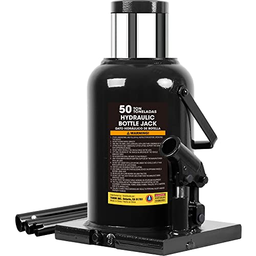 Image of Torin 50 Ton (100,000 LBs) Capacity Low Profile Hydraulic Welded Heavy Duty Bottle Jack, AT95007B , Black