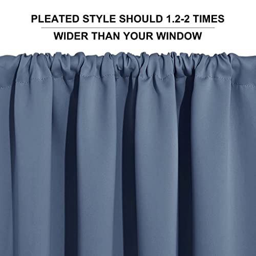 RYB HOME Blackout Curtains for Small Window - Thermal Insulated Noise Reducing Energy Efficiency Small Window Decor for Closet Basement Cafe, 52 inches Wide x 36 inches Long, Stone Blue, 1 Pair