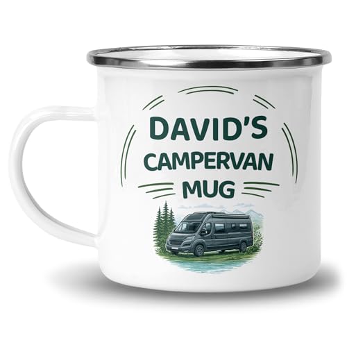 Chicken Craft Personalised Campervan Enamel Mug with Name - 12oz Capacity - Camper Van Gift for Owners and Lovers