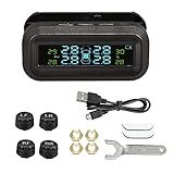 X AUTOHAUX Tire Pressure Monitoring System TPMS Universal Wireless Solar Charger Monitor 5 Alarm Modes LCD Real Time Display with 4 External Sensors Smart Car Tire Monitor for Car RV SUV MPV