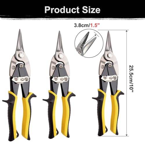 Image of Aviation Tin Snips 3-Piece,Straight Heavy Duty Tin Cutting Shears,Metal Cutters With Comfort Grips and Safety Latch