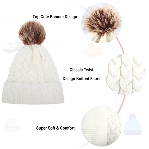 Warm Winter Baby Hat 4 Pieces Mommy and Me Hat Winter Family Winter Hats Baby and Mommy Beanie Mommy and Baby Matching Hats Knit Hat Crochet Beanie Ski with Pom Pom Ball, Pink, White4