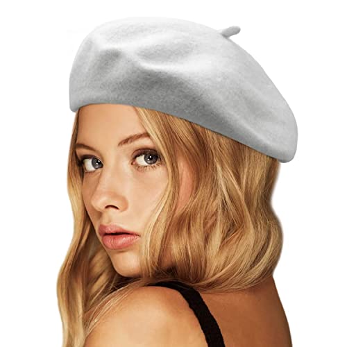 Wheebo Wool Beret Hat,Solid Color French Style Winter Warm Cap for Women Girls (Light Gray)