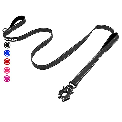 Reflektierend Hundeleine 1,8m, Robust Nylon Trainingsleine mit Zwei Weich Gepolstert Griff & Auto Sperre Karabiner, Kontrolle Anti-Zug Führleine für Welpen Kleine Mittlere Große Hund Schwarz,6ft Cover