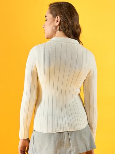Image of 98 Degree Women Pure Cotton Collar Neck Sweater Has A Full Sleeve & Straight Hem-AW25AZG1154-BLACK