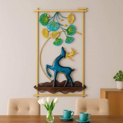 Image of PEDEX - Metal Deer Leaf Wall Art Handcrafted Multicolor Wall Hanging Decor for Living Room, Bedroom, Office, Hotel - Modern Home Decoration Frame (Each Size 22x42 inch)