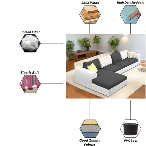 Image of Koza LHS 6 Seater L Shape Sofa Set for Living Room (Black Grey Fabric) Premium Fabric Sofa