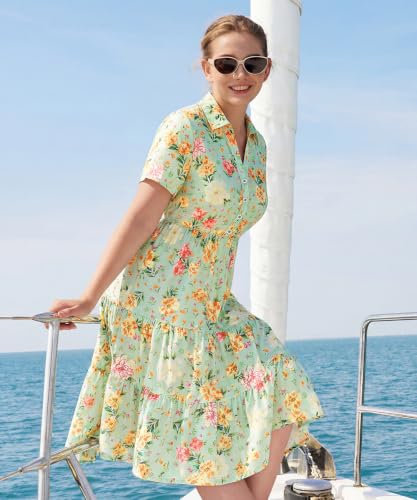 Image of CARCOS Plus Size Dresses for Curvy Women Collared Vneck Short Sleeve Dresses Midi Summer Ruffle Dress with Pocket XL-5XL