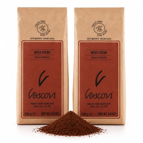 V Vescovi Moka Crema – Premium Italian Ground Espresso – Medium Roast Coffee – For Moka, French Press & Pour Over – 8.8 oz (250g) (Pack of 2) image 3