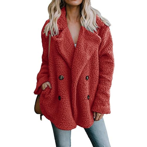 Image of Movnebyro Womens Sherpa Fleece Coats Open Front Button Coat Casual Fuzzy Teddy Bear Coat Oversized Warm Winter Outerwear