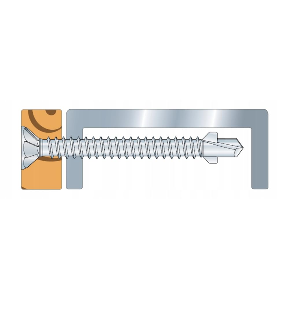 Simpson Strong-Tie wkręty do wiertarki skrzydłowej, 4,8 x 50 mm, TX25 Protec, wkręty samowiercące do drewna na metalu, łeb wpuszczany z frezującymi żebrami, napęd Torx, odporne na korozję, 100 sztuk