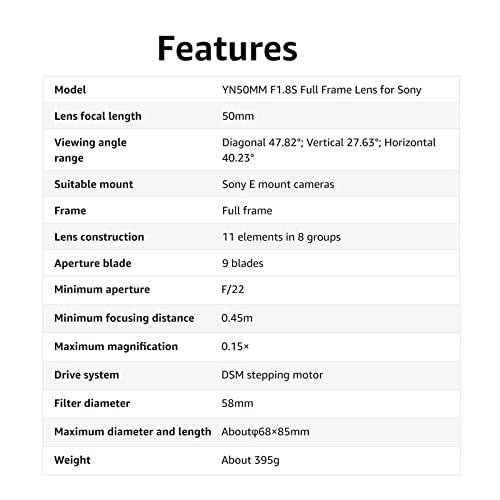 Image of Yongnuo YN50MM F1.8S Lens for Sony E Mount, F1.8 Large Aperture Auto Focus, 50mm Full Frame Standard Prime Lens