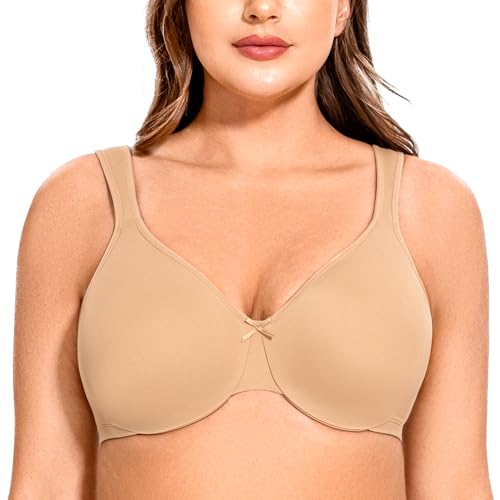 Image of MELENECA Women's Plus Size Minimizer Bra Seamless Underwire Support | Full figure support, breathable fabric reduces bulk, and wide straps relieve shoulder pressure during everyday wear.