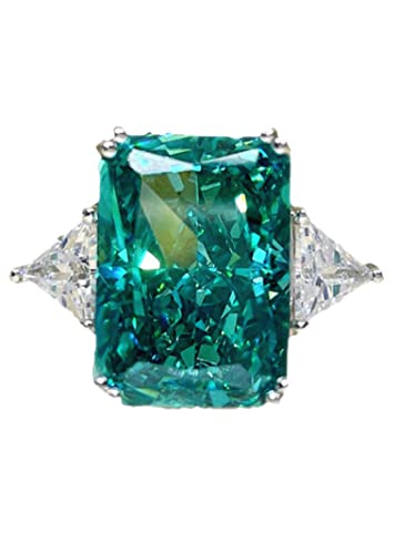 Vintage Luxury Pure 925 Sterling Silver Square Emerald Green Zircon Engagement Finger Rings for Women Jewelry Sparkling Green CZ Gemstone Promise Rings