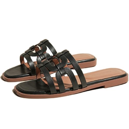 Womens Braided Straps Flat Slide Sandals Summer Comfor Slip On Casual Beach Sandals For Vacation Party Dressy