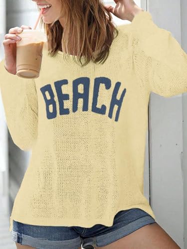 Urchics Womens Casual Sweater Women's Casual Loose Letter Print Long Sleeve Knitted Pullover3