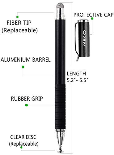 Meko(2 Pcs)[2 In 1 Precision Series] Disc Stylus/Styli For All Touch Screen Devices Bundle With 4 Replaceable Disc Tips, 2 Replaceable Fiber Tips - (Black/Pink) #TOP3