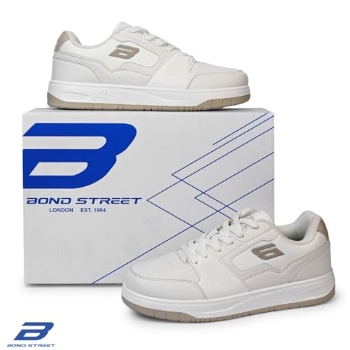 Image of Bond Street Men's White & Beige PU Casual Sneakers | Stylish Lace-Up Shoes for Men | Lightweight Footwear | Comfortable & Durable PVC Sole Sneakers