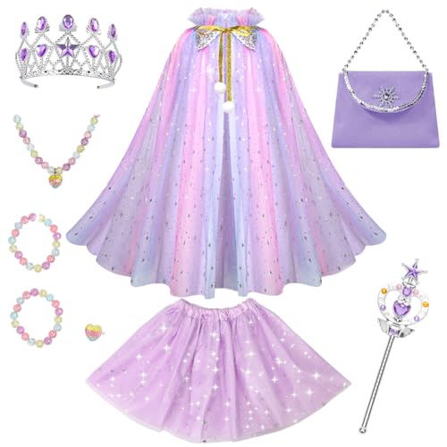 Meland Princess Dress up Clothes for Little Girl, 11Pcs Princess Cape with Crown, Princess Dresses for Girl 3-8 Birthday Gift