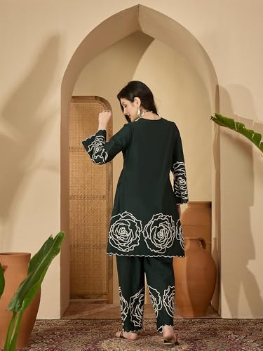 Image of Stylum Women's Floral & Embroidered Cotton Short Kurti Palazzo Set