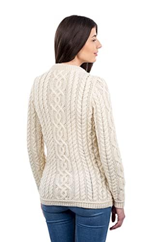 Image of SAOL 100% Merino Wool Ladies Irish Buttons Knit Cardigan Lumber Jacket with Pockets