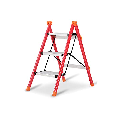 SSCYHT Escalera 3 escalones Taburete Plegable Fibra Vidrio Plataforma aleación Aluminio Amplia Plataforma Antideslizante Cocina portátil Resistente el hogar Capacidad 330 LB,Rojo