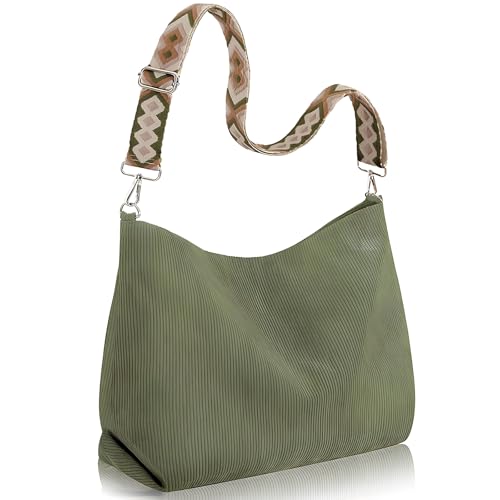 Sac fourre-tout en velours côtelé souple pour femme style rétro avec bandoulière