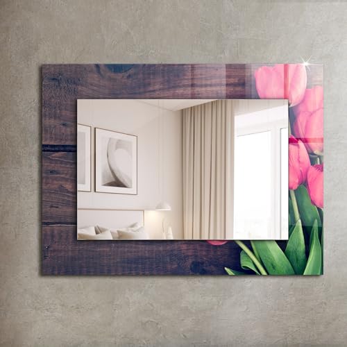 Miroir rectangulaire moderne 80x60cm en tulpenholz rose pour decoration murale