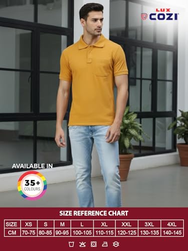 Image of Lux Cozi Men's T-Shirt with Chest Pocket | Polo T-Shirt for Man | Plain Casual Stylish | Half Sleeve| Cotton Blend Collar Polo T-Shirts for Men