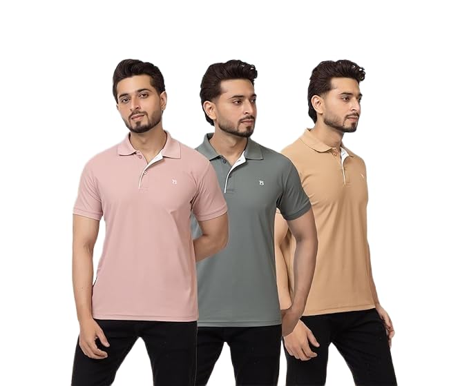 Image of Regular Fit Half Sleeve Soft and Comfortable Solid Polo T-Shirt for Mens (Pack of 3)