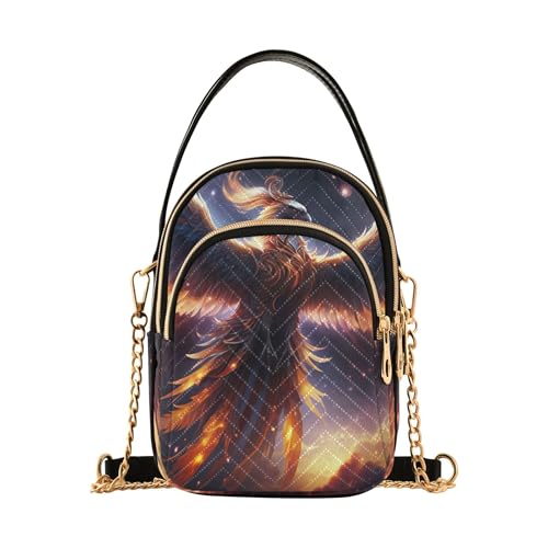 Colorful Phoenix Shoulder Purse Handbag Phone Bags with Chain Strap Floral Print Ladies Tote Crossbody Satchel, 5.9