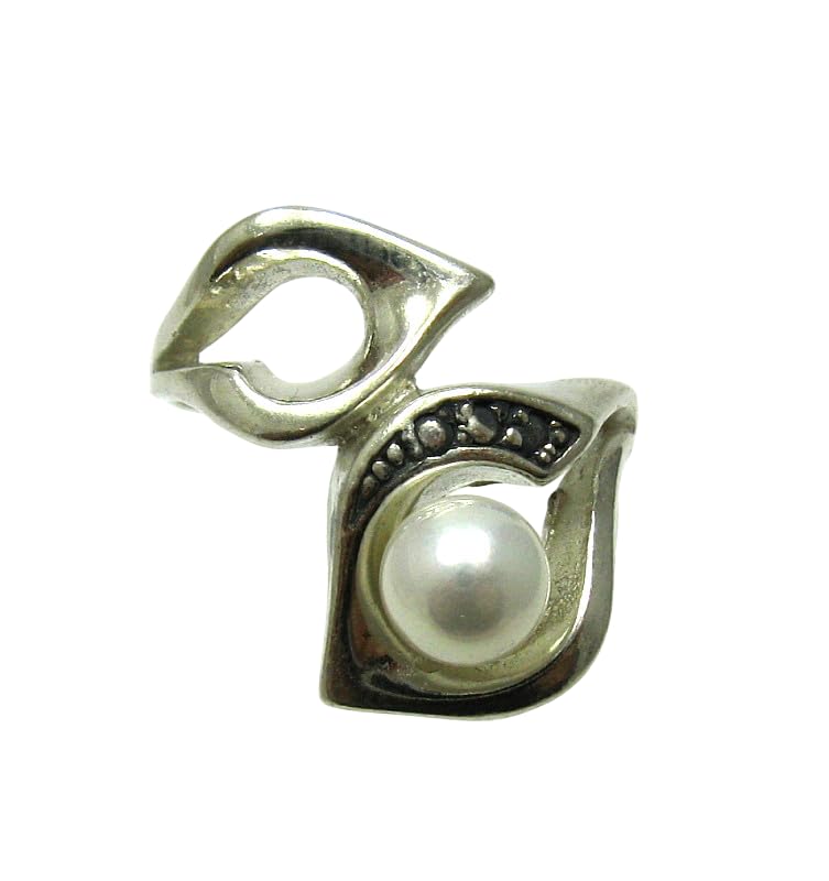 Bague en argent massif 925 fine avec perle 6mm blanche pour femme R001313