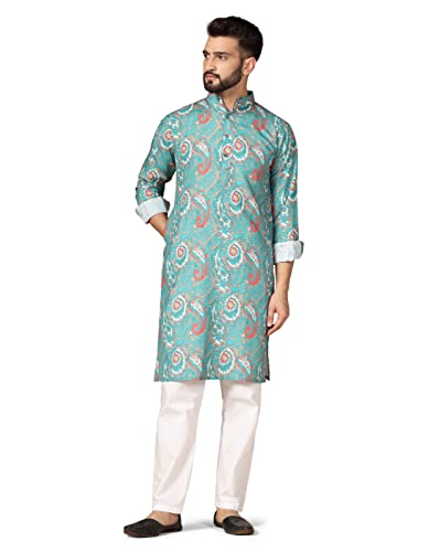 Image of Leriya Fashion Men's Kurta | Rayon Printed Kurta for Men | Chinese Collar Long Sleeves | Straight Knee Length Kurtas | for Festival | Function | Occasion Wear Fancy Kurta for Boys