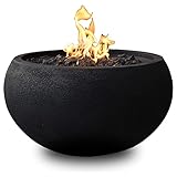 MODENO Outdoor Fire Pit Natural Gas Garden Fire Bowl, 40,000 BTU CSA Certified Firepit，Auto-Ignition System, Lava Rock&PVC Cover Included (27 x 27 x 14'', Black)