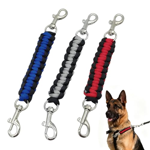 3PCS Dog Collar Safety Clip - 360° Rotating Leash Extender Double Clip - Durable Collar to Harness Safety Link - Outdoor Pet Leash Attachment for Walking and Running