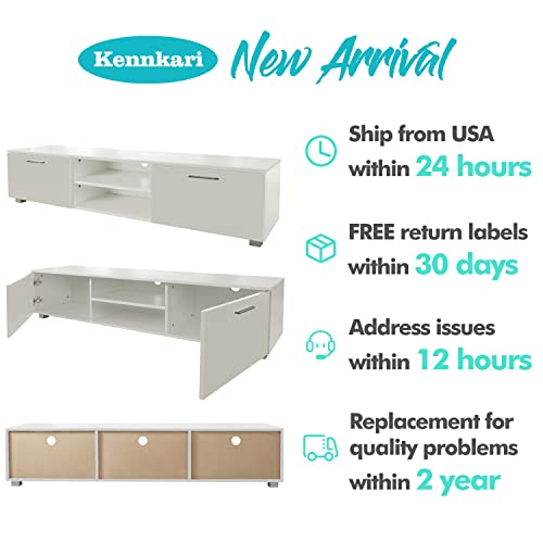 Kennkari Tv Stand For 40 45 50 55 60 65 Inch Tv Entertainment Center For Living Room Low Profile Tv Table Modern Tv Media Console With Storage Simple Tv Cabinet With Shelves (White) #TOP1