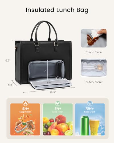 Image of LOVEVOOK Lunch Tote Bag for Women, Laptop Work Bag with Lunch Compartment | 40oz Cup Holder, 2 in 1 Lunch Tote Gag for Business,Teacher,Nurse,Office,College,Casual, Fit 15.6inch Laptop, Large Capacity