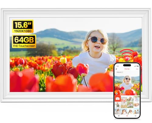 BIGASUO 15.6 Digital Picture Frame 64GB WiFi Digital Frame Frameo with 1920x1080 FHD IPS Touch Screen Share Photos Videos via Frameo App Support SD/USB Drive Best Gifts for Parents/Grandparents