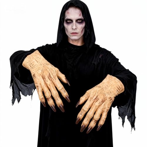 GREUS Halloween Horror Latex Zombie Gloves Realistic Mummy Witch Creepy Claw Gloves Mummified Costume Scary Handswear